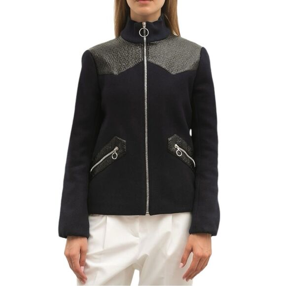 Maje Biker Blousson Zipper Wool Jacket in Deep Navy Size 36 - Picture 2 of 12